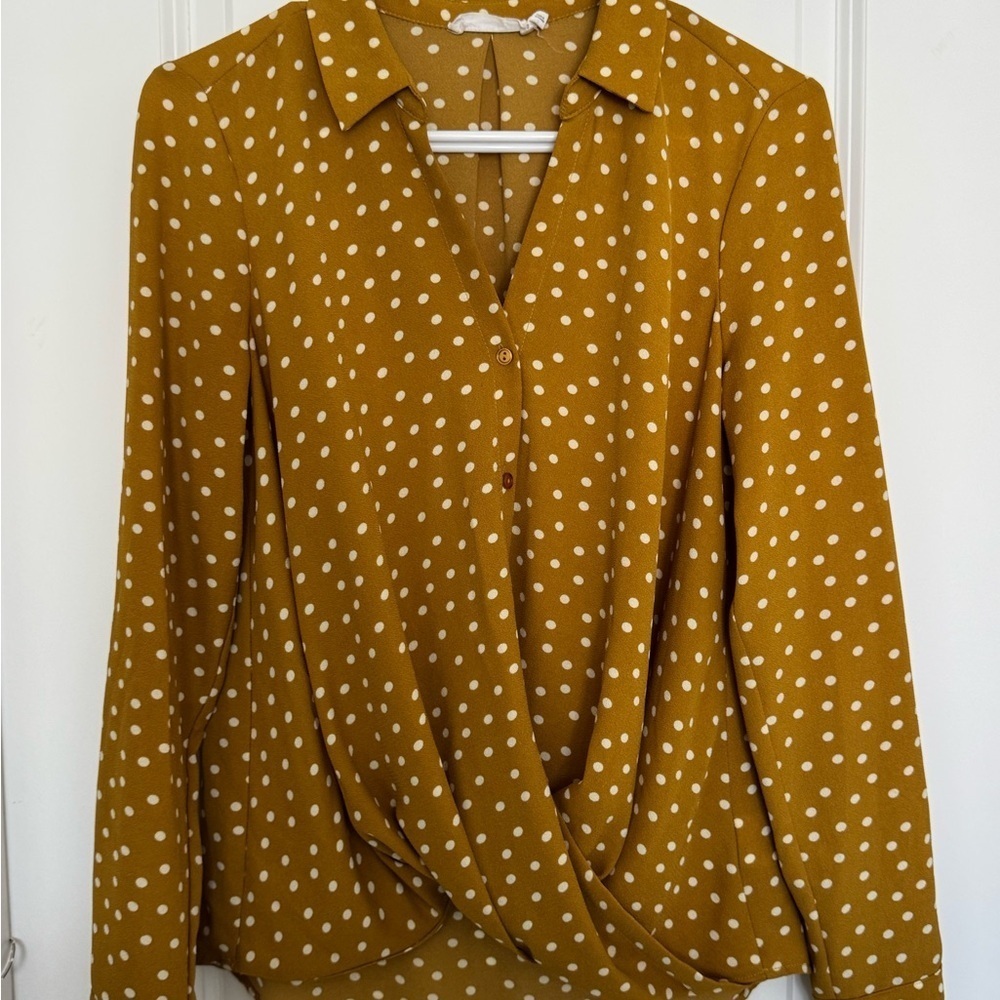 All in Favor Mustard Polka Dot Blouse